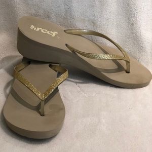 Reef gold wedge flip flops